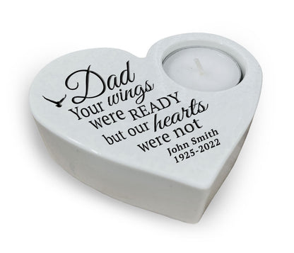 Dad Wings Stone Heart Tea Light Memorial Candle Holder