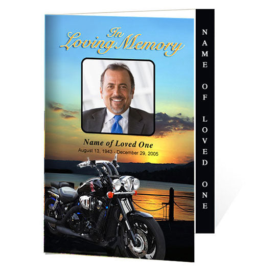 Motorcycle 4-Sided Graduated Funeral Program Template.