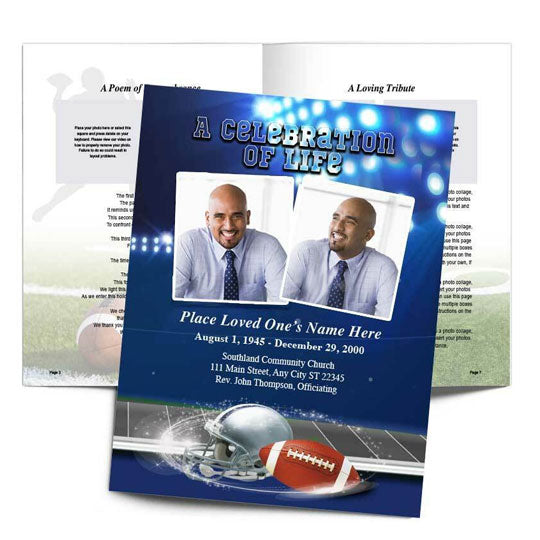 Navy Blue-Silver Football Team Color Funeral Booklet Template.