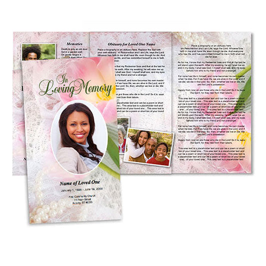 Pearls Tri Fold Funeral Brochure Template.