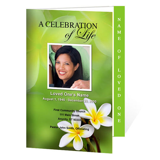 Plumeria 4-Sided Graduated Funeral Program Template.