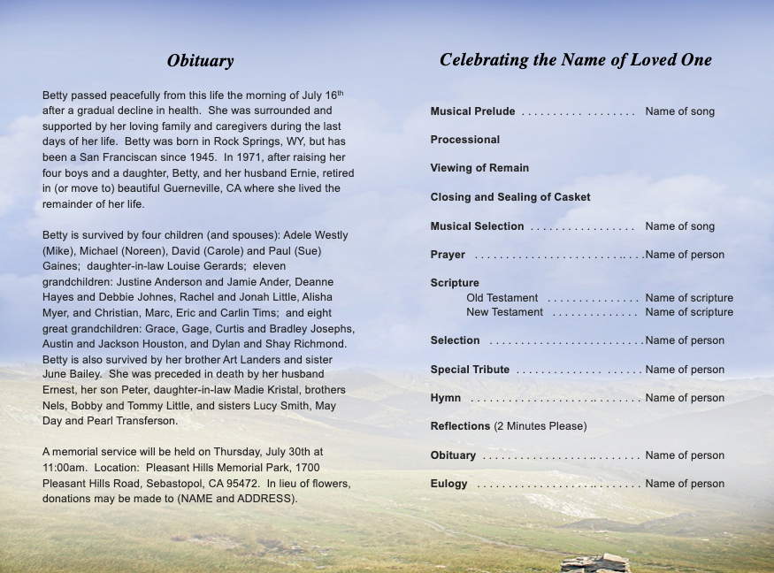 Prairie 4-Sided Graduated Funeral Program Template.