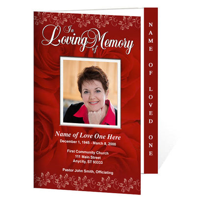 Red Passion 4-Sided Graduated Funeral Program Template.