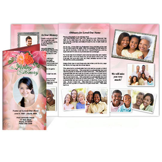 Rosy TriFold Funeral Brochure Template.
