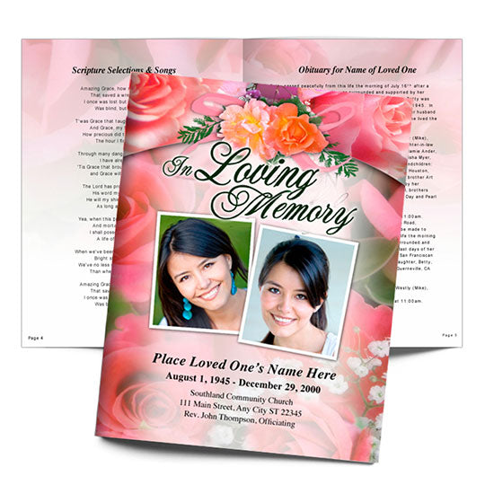 Rosy Large Funeral Booklet Template.