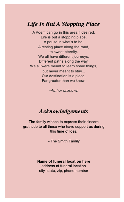 Simplier 4-Sided Graduated Funeral Program Template.