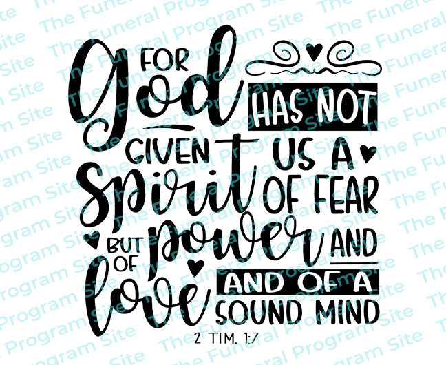 Spirit of Fear Bible Verse Word Art – Funeral Program-Site Funeral ...