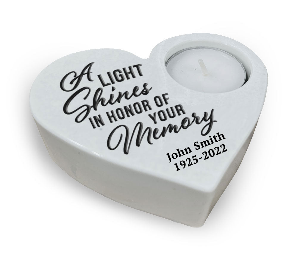 Light Shines Stone Heart Tea Light Memorial Candle Holder