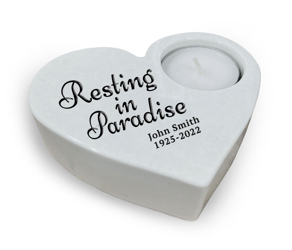 Resting In Paradise Stone Heart Tea Light Memorial Candle Holder