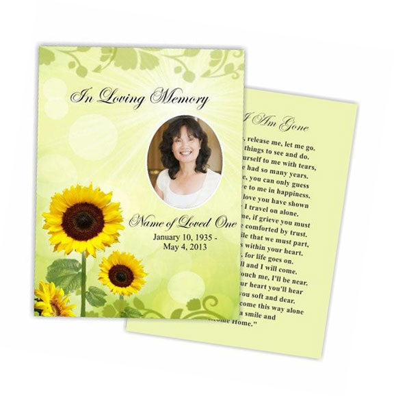 Sunflower Small Memorial Card Template.