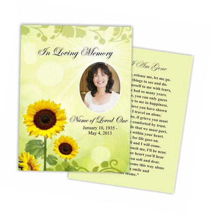 Sunflower Small Memorial Card Template.