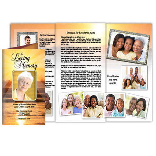 Sunrise Trifold Funeral Brochure Template.