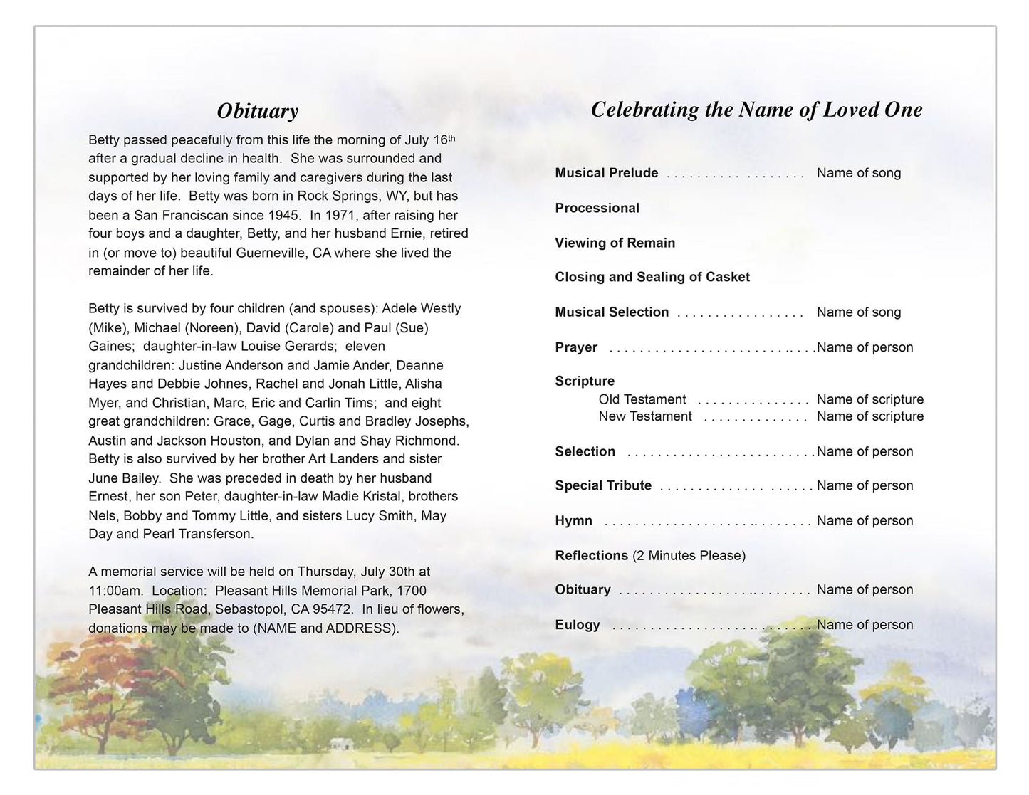 Panorama Funeral Program Template