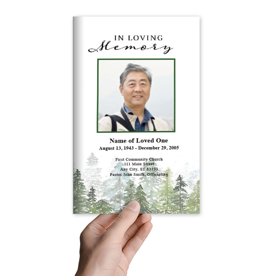 Trees Watercolor Funeral Program Template.