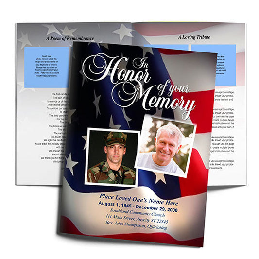 US Flag Large Funeral Booklet Template.