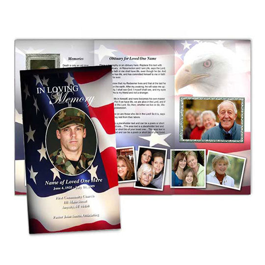 U.S. Flag Trifold Funeral Brochure Template.