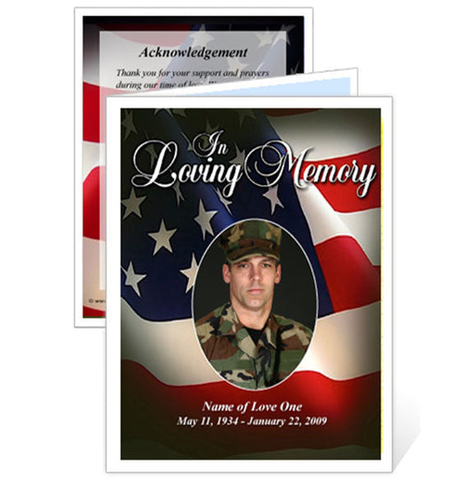 US Flag Small Memorial Card Template.