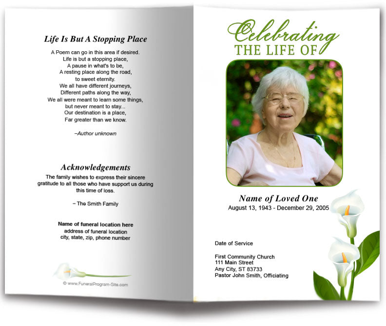 White Lily Funeral Program Template.