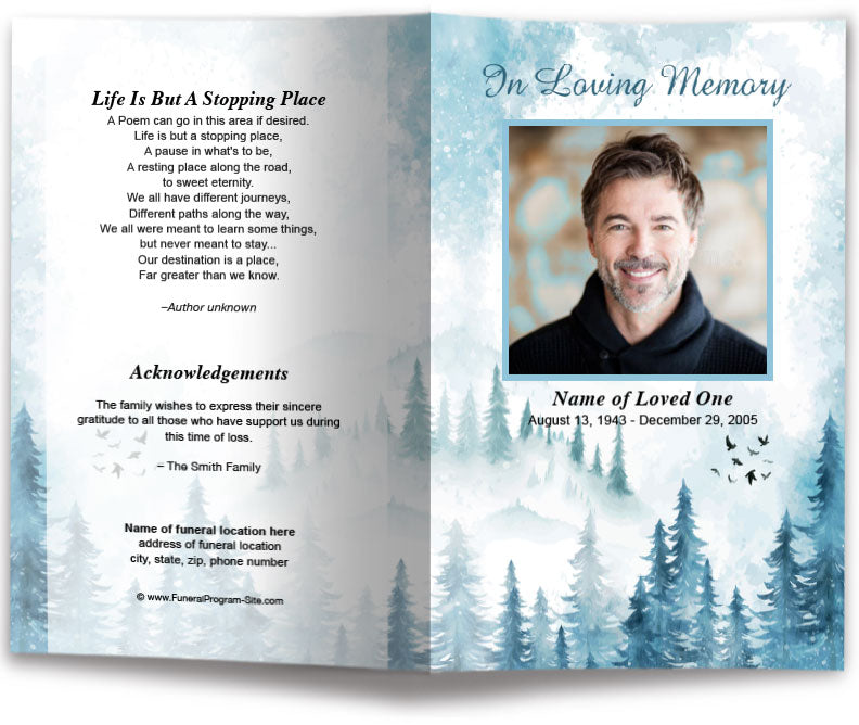 Snowy Mountain Funeral Program Template.