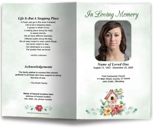 Birdhouse Funeral Program Template