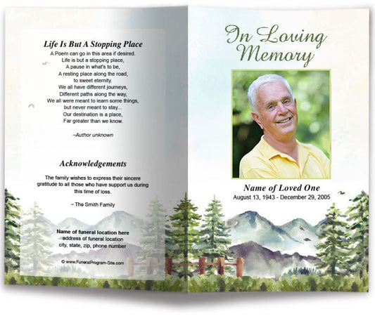 Pine Trees Funeral Program Template.