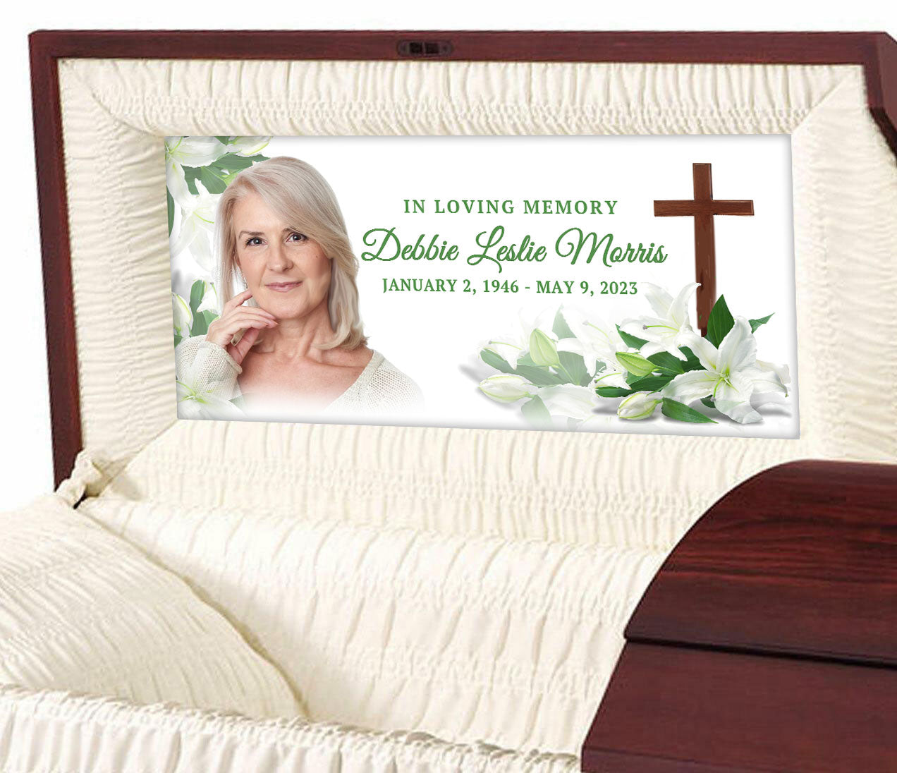White Lily Cross Casket Panel Insert
