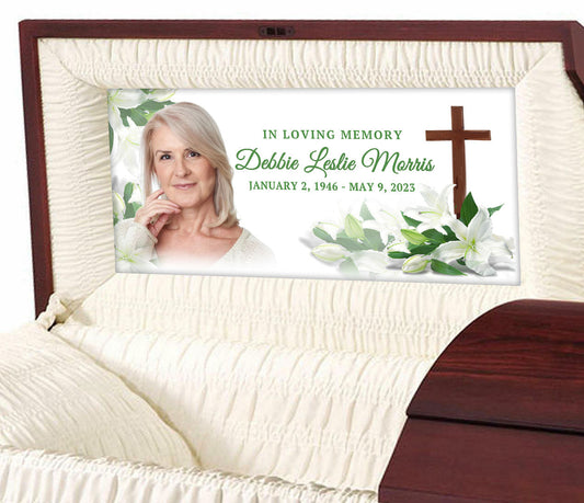 White Lily Cross Casket Panel Insert
